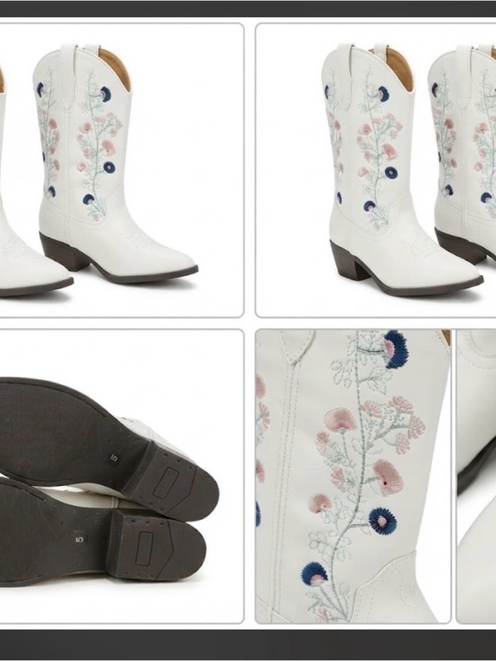 Shyanne White Western Embroidered Mid-Heel Boots